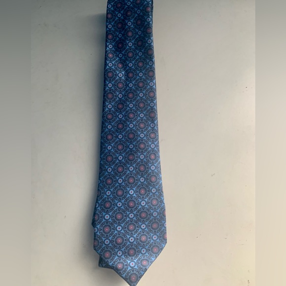 Ermenegildo Zegna Blue Silk Geometric Made In Italy Tie - Picture 6 of 9